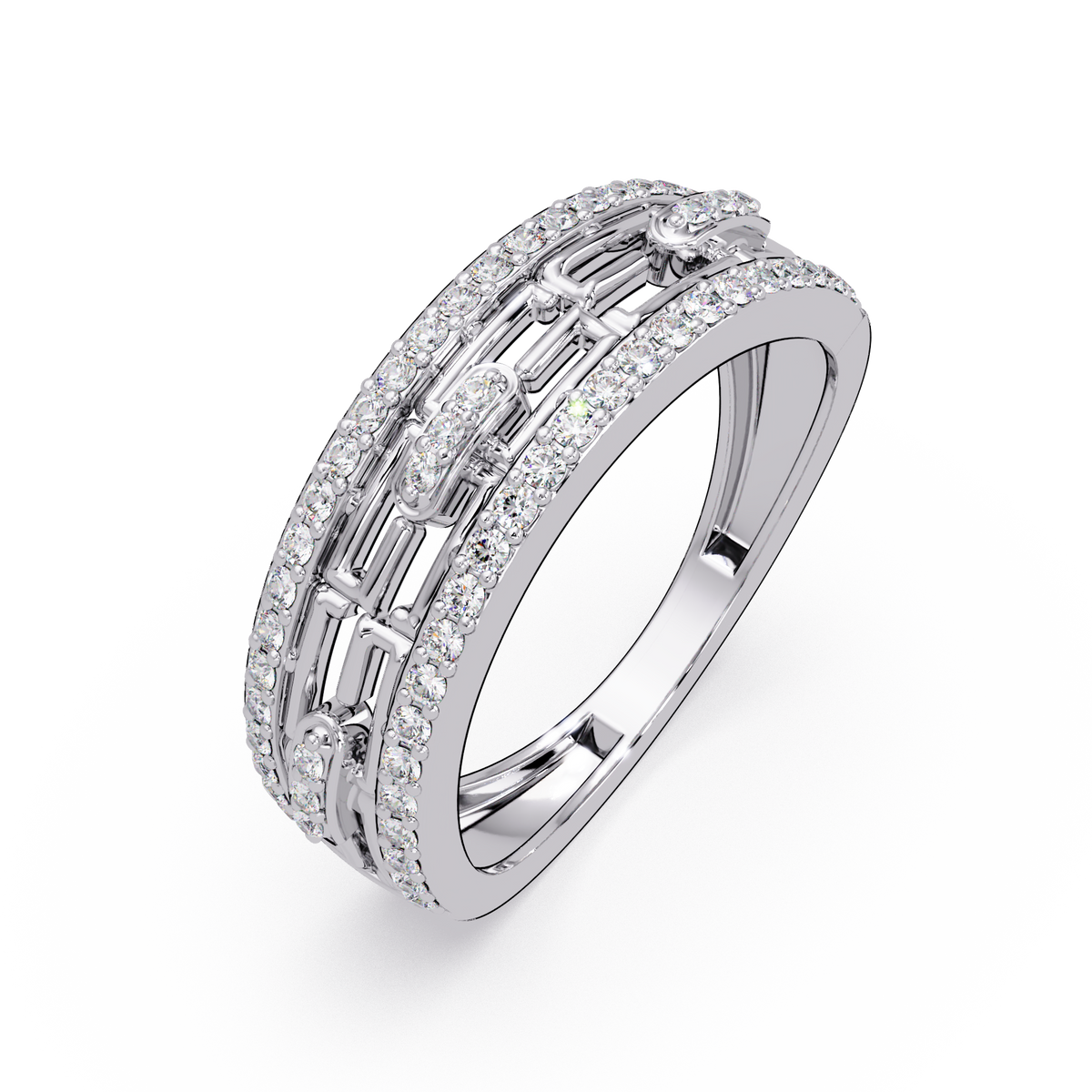Round Lab Grown Diamond Open Link Geometric Rose Gold Band Ring - HIGHCARAT DIAMONDS