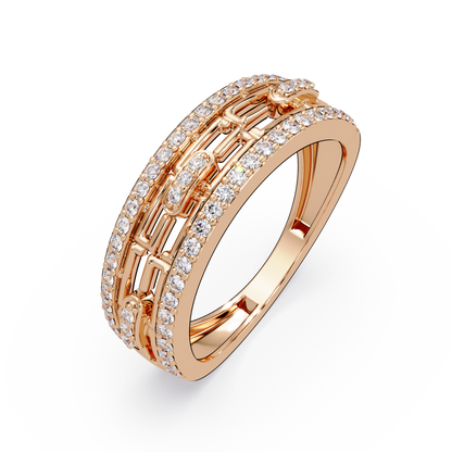 Round Lab Grown Diamond Open Link Geometric Rose Gold Band Ring - HIGHCARAT DIAMONDS