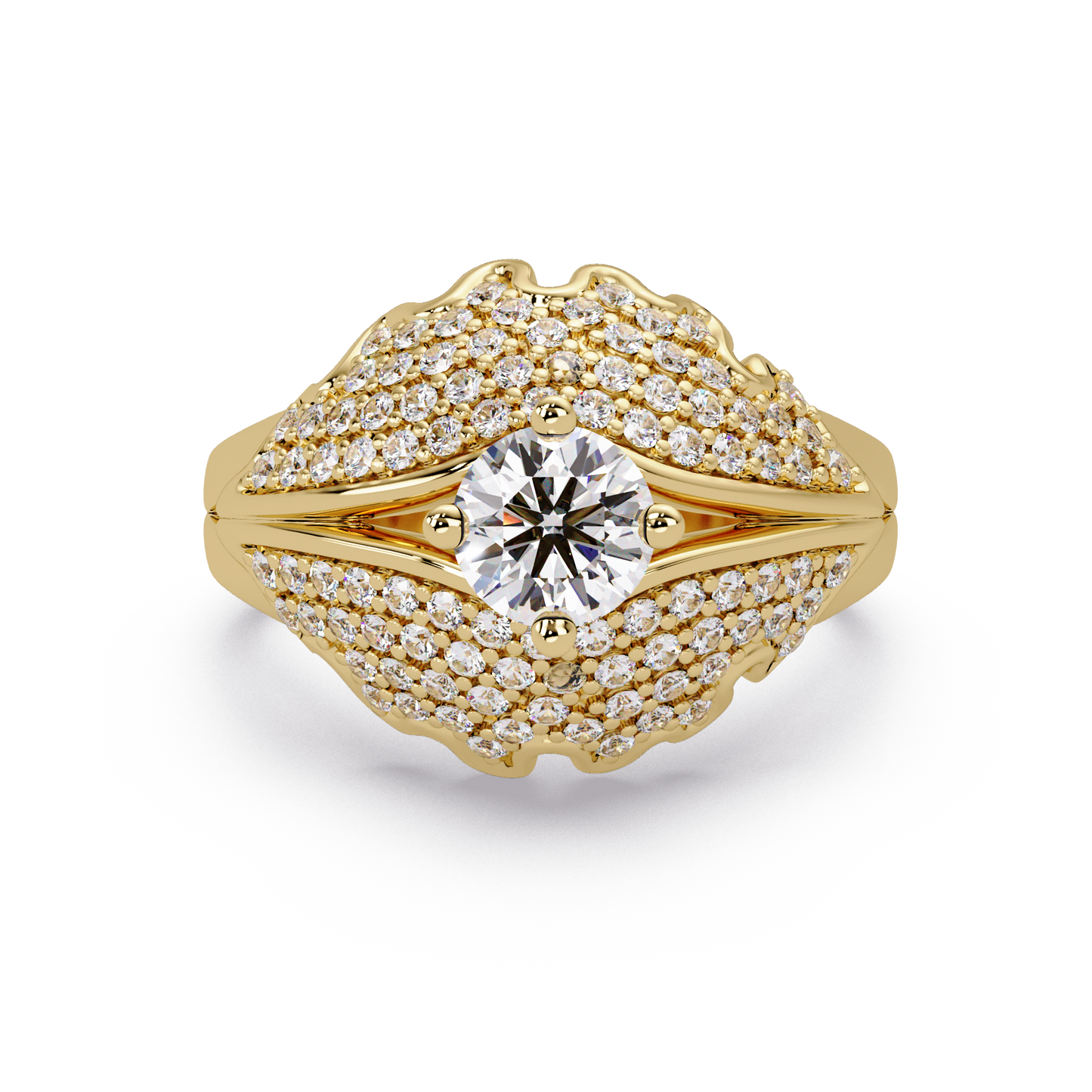 Round Lab Grown Diamond Pave Cluster Split Shank Ring - HIGHCARAT DIAMONDS