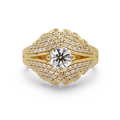 Round Lab Grown Diamond Pave Cluster Split Shank Ring - HIGHCARAT DIAMONDS