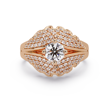 Round Lab Grown Diamond Pave Cluster Split Shank Ring - HIGHCARAT DIAMONDS