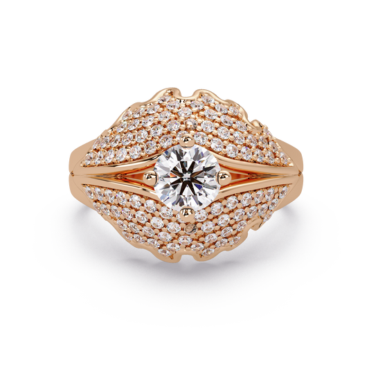 Round Lab Grown Diamond Pave Cluster Split Shank Ring - HIGHCARAT DIAMONDS