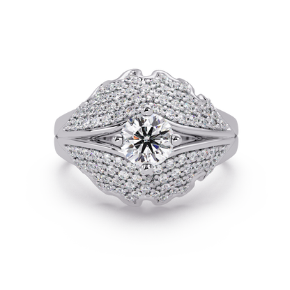 Round Lab Grown Diamond Pave Cluster Split Shank Ring - HIGHCARAT DIAMONDS