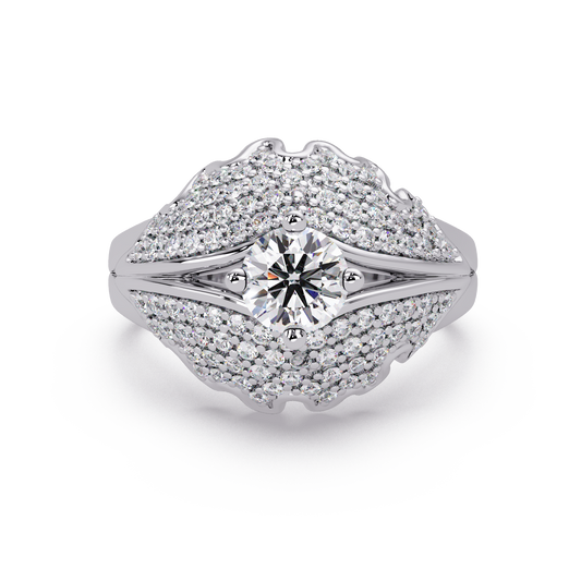Round Lab Grown Diamond Pave Cluster Split Shank Ring - HIGHCARAT DIAMONDS