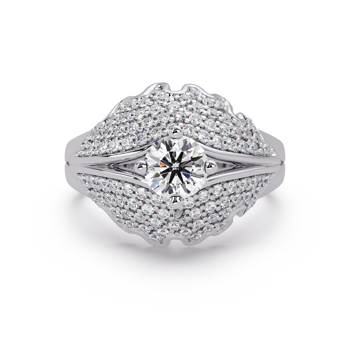Round Lab Grown Diamond Pave Cluster Split Shank Ring - HIGHCARAT DIAMONDS