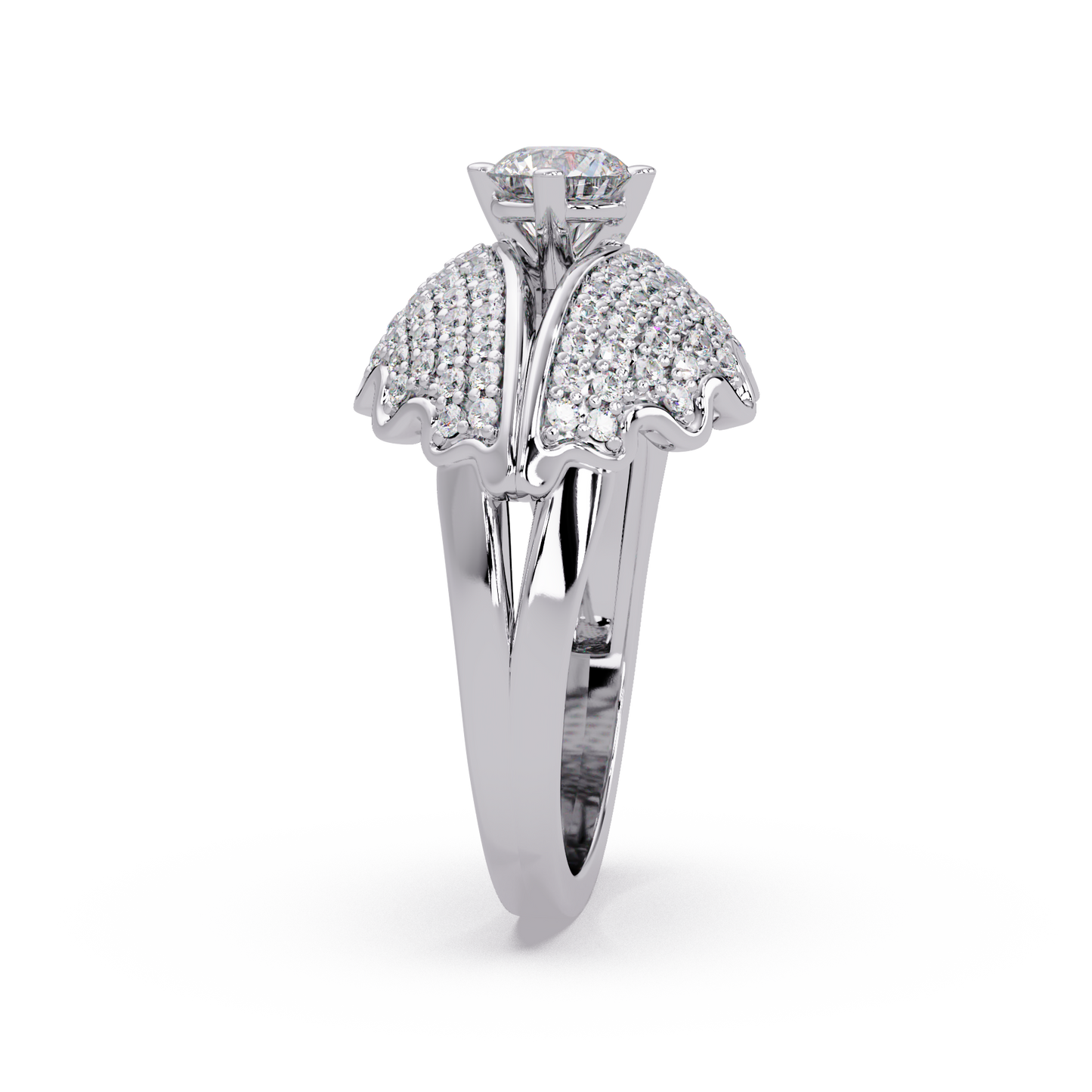 Round Lab Grown Diamond Pave Cluster Split Shank Ring - HIGHCARAT DIAMONDS