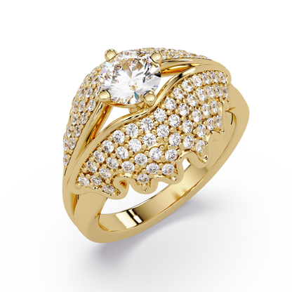 Round Lab Grown Diamond Pave Cluster Split Shank Ring - HIGHCARAT DIAMONDS