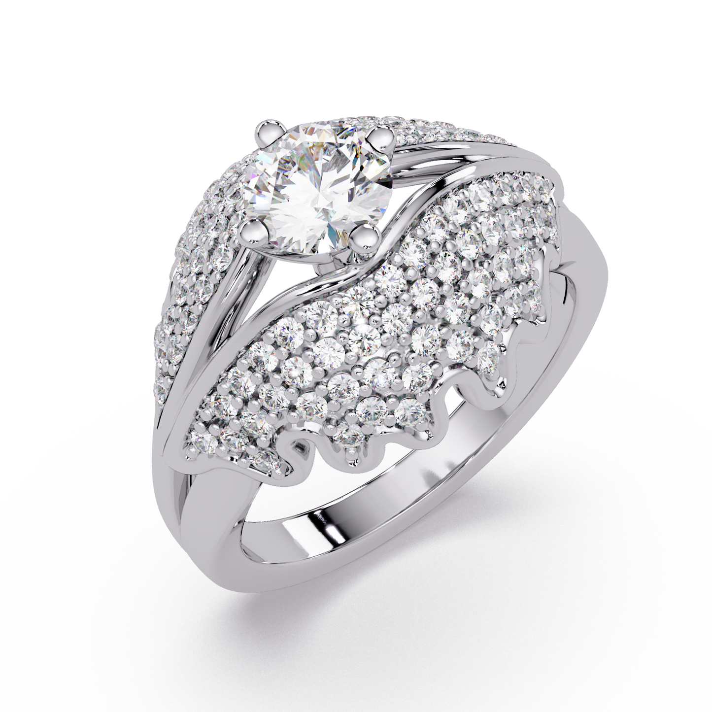 Round Lab Grown Diamond Pave Cluster Split Shank Ring - HIGHCARAT DIAMONDS