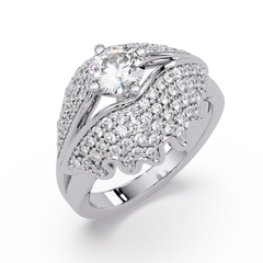 Round Lab Grown Diamond Pave Cluster Split Shank Ring - HIGHCARAT DIAMONDS