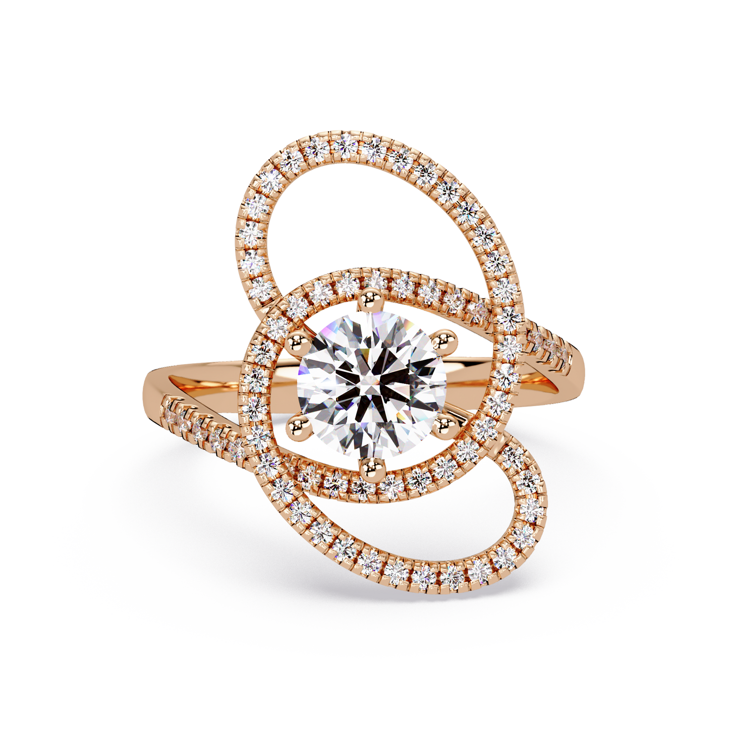 Round Lab Grown Diamond Pave Set Open Loop Ring - HIGHCARAT DIAMONDS