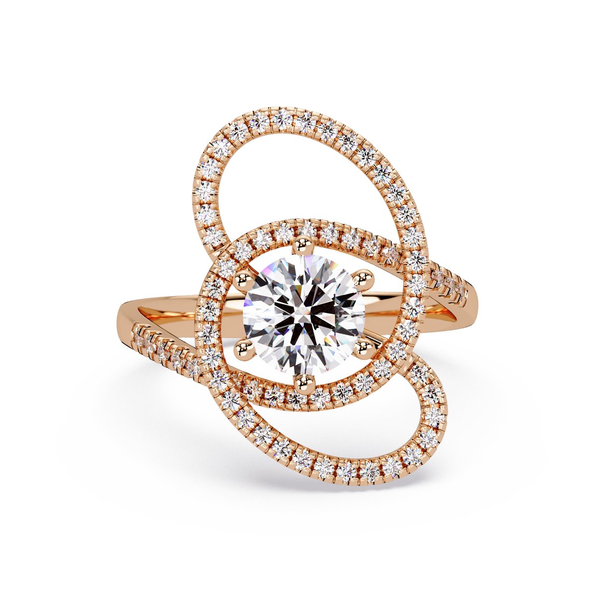 Round Lab Grown Diamond Pave Set Open Loop Ring - HIGHCARAT DIAMONDS