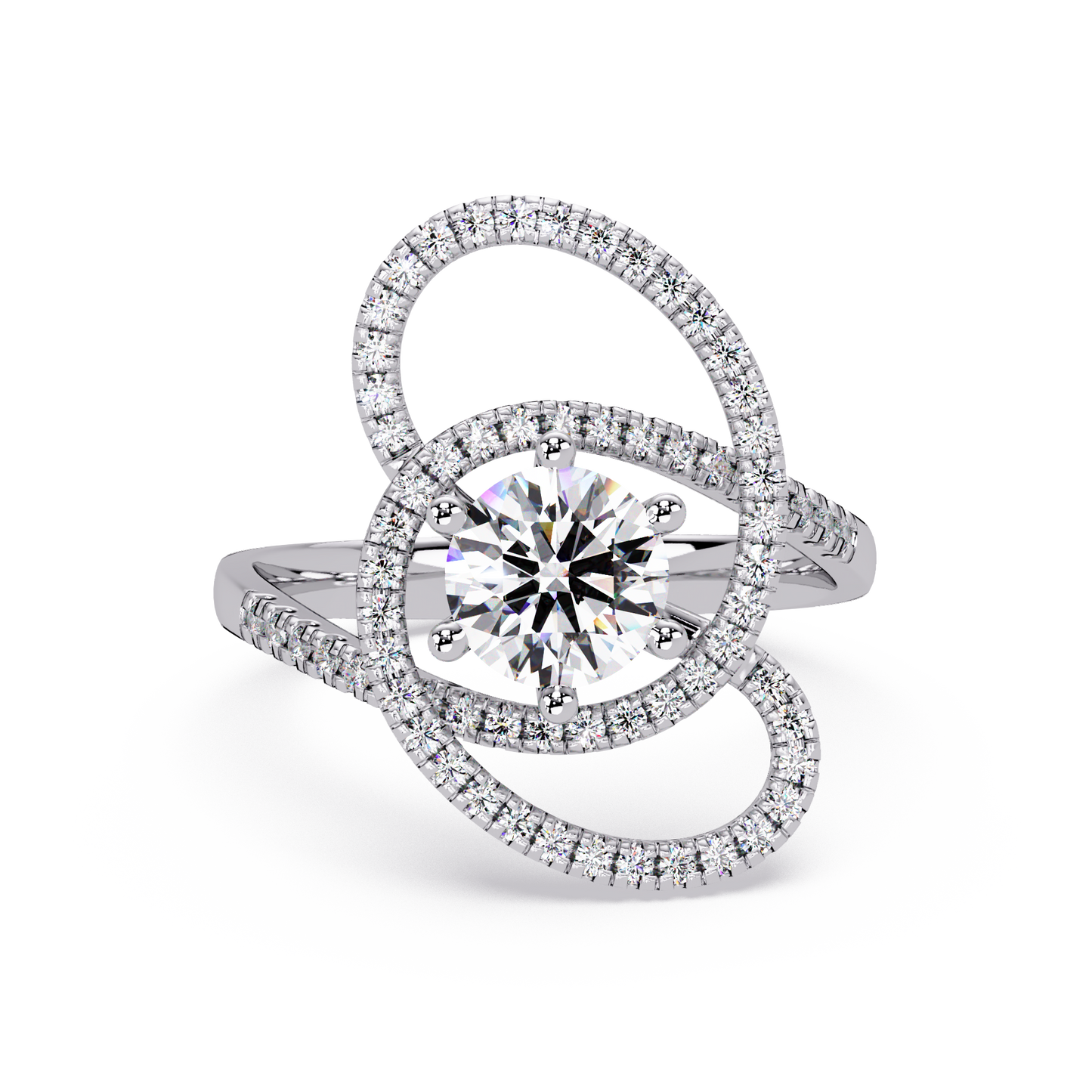 Round Lab Grown Diamond Pave Set Open Loop Ring - HIGHCARAT DIAMONDS