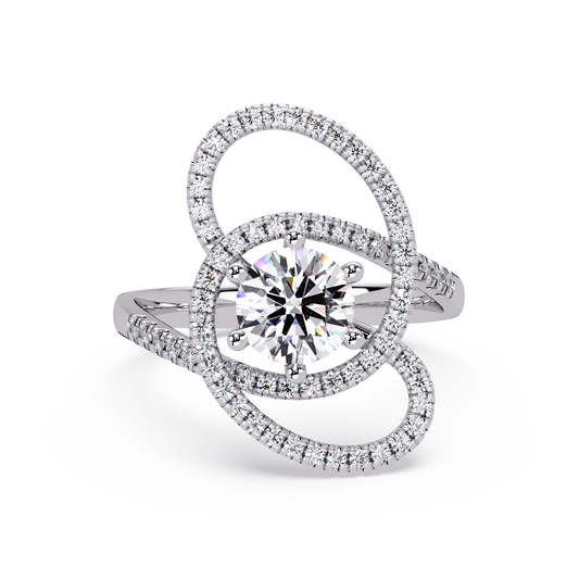 Round Lab Grown Diamond Pave Set Open Loop Ring - HIGHCARAT DIAMONDS