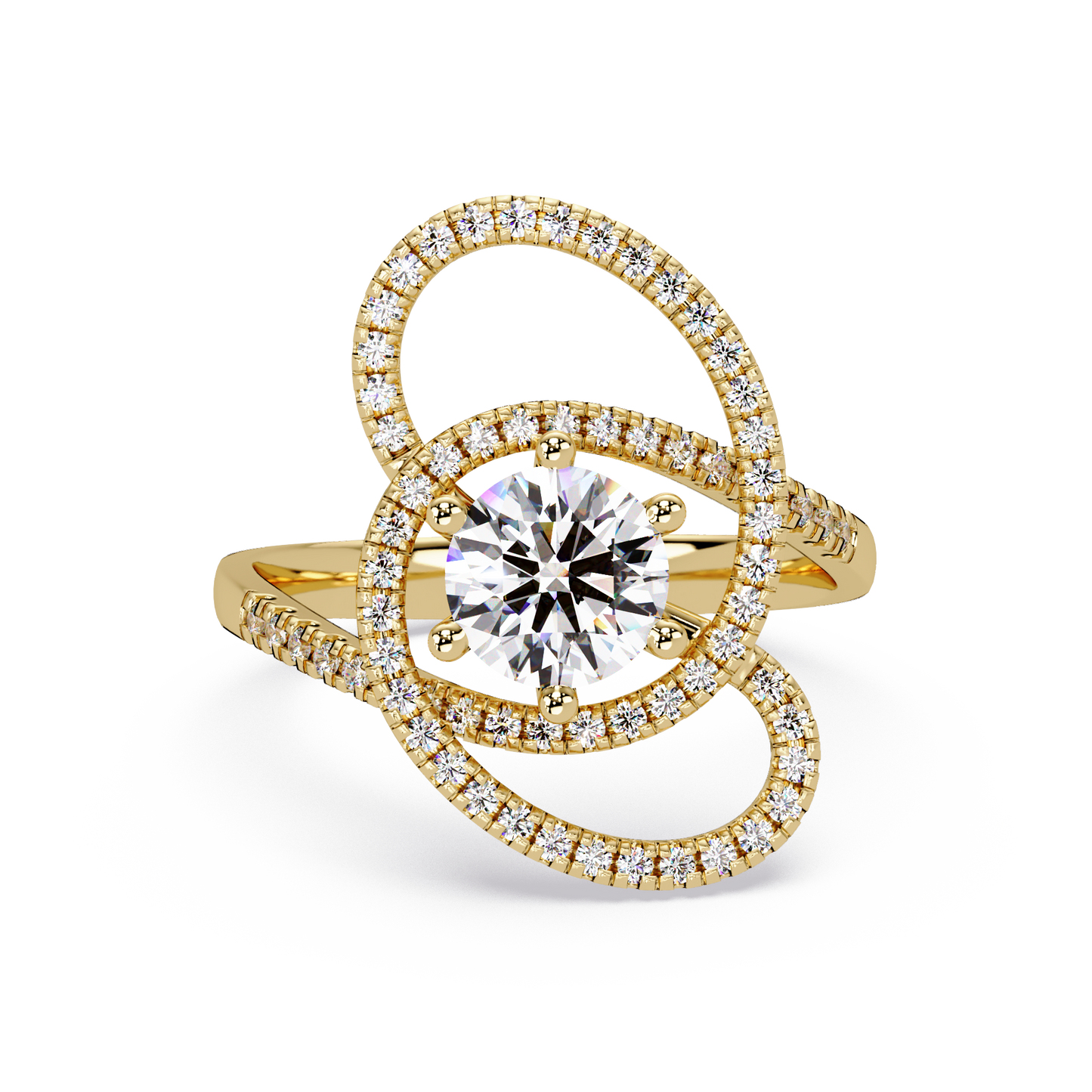 Round Lab Grown Diamond Pave Set Open Loop Ring - HIGHCARAT DIAMONDS
