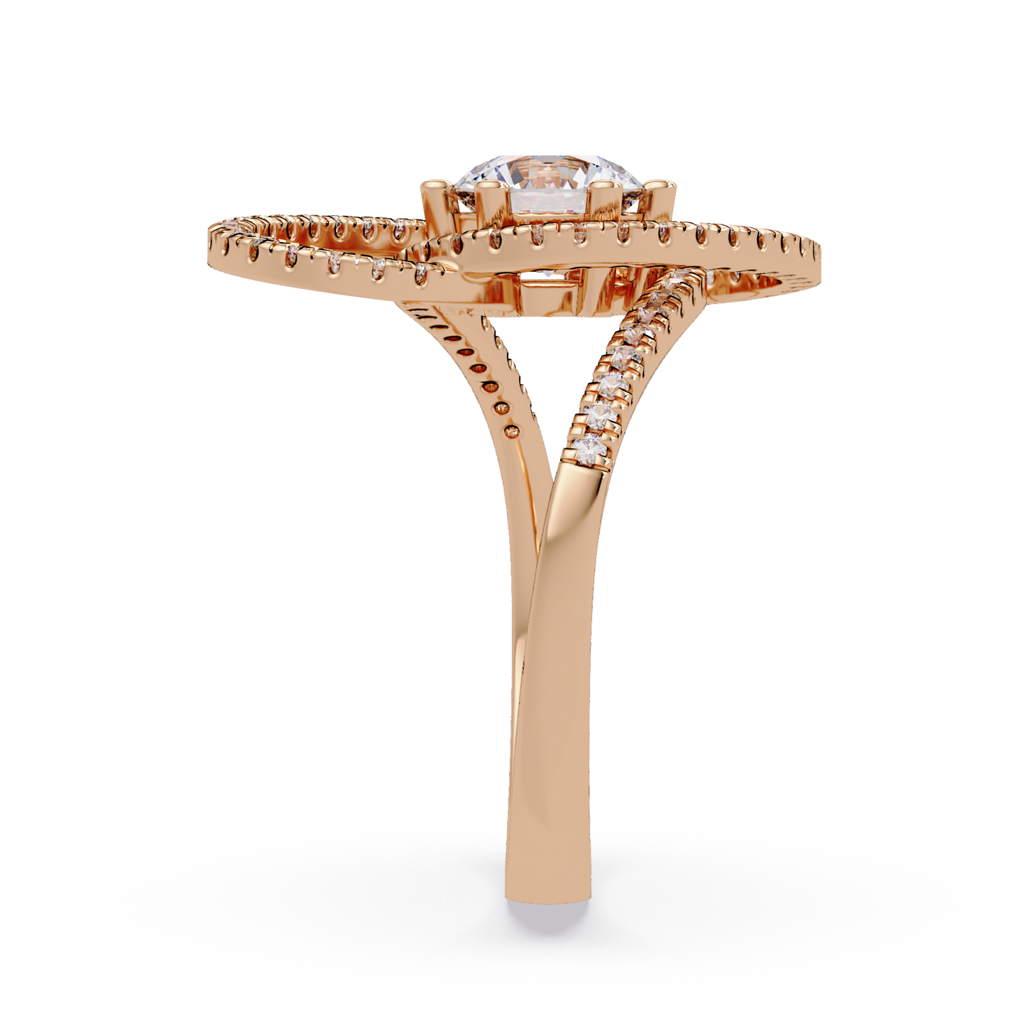 Round Lab Grown Diamond Pave Set Open Loop Ring - HIGHCARAT DIAMONDS