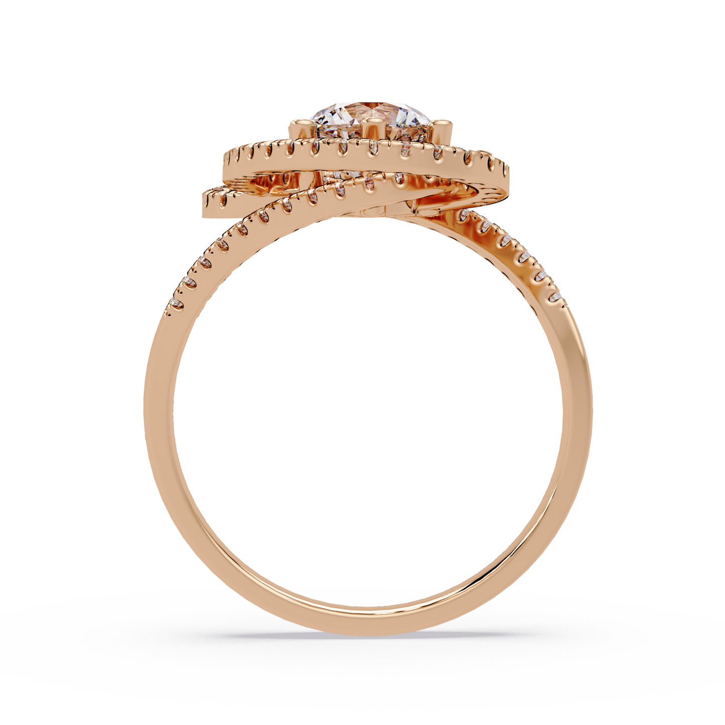 Round Lab Grown Diamond Pave Set Open Loop Ring - HIGHCARAT DIAMONDS