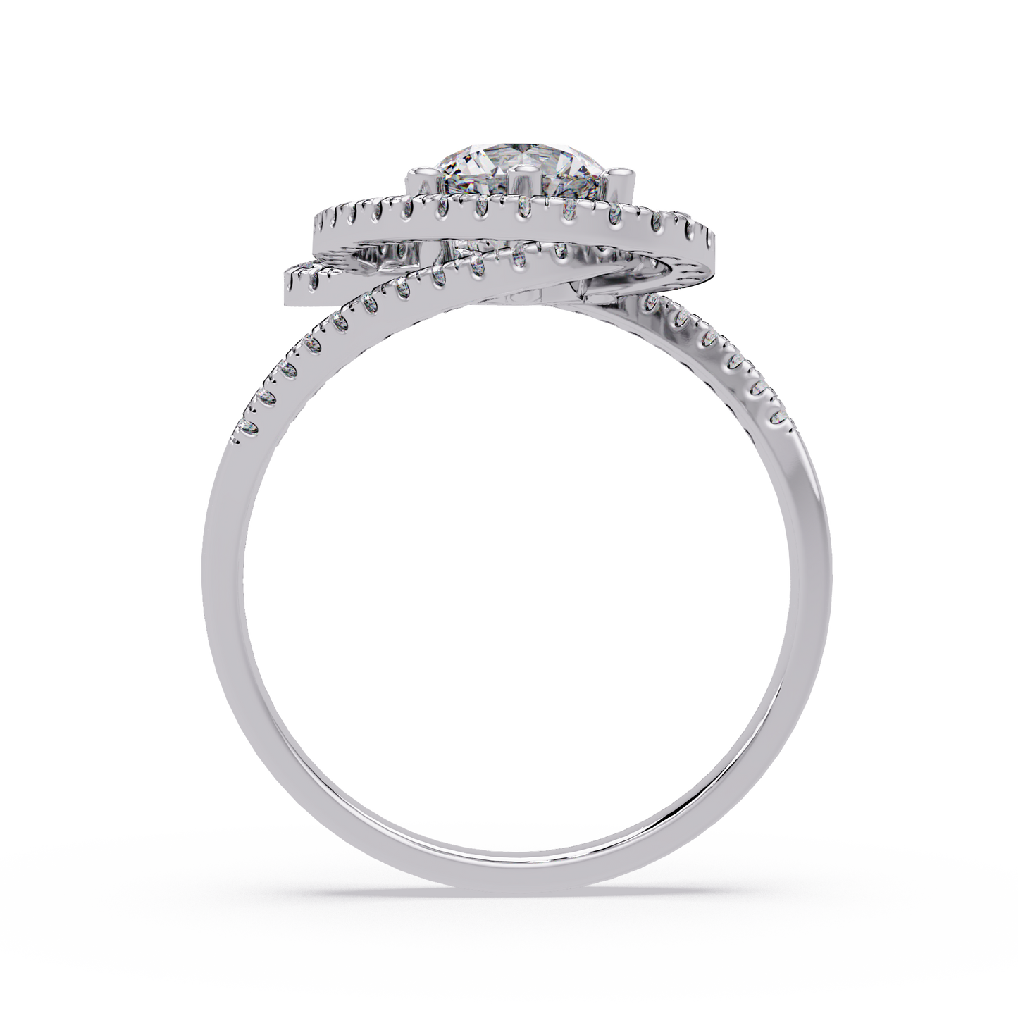 Round Lab Grown Diamond Pave Set Open Loop Ring - HIGHCARAT DIAMONDS