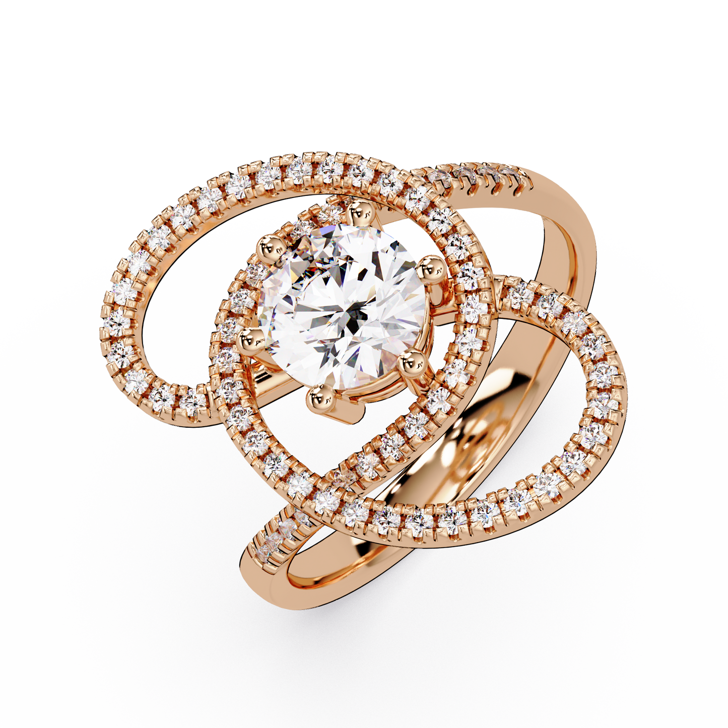 Round Lab Grown Diamond Pave Set Open Loop Ring - HIGHCARAT DIAMONDS