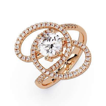 Round Lab Grown Diamond Pave Set Open Loop Ring - HIGHCARAT DIAMONDS