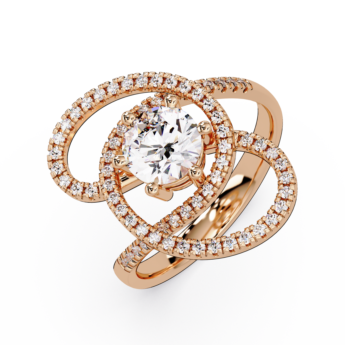 Round Lab Grown Diamond Pave Set Open Loop Ring - HIGHCARAT DIAMONDS