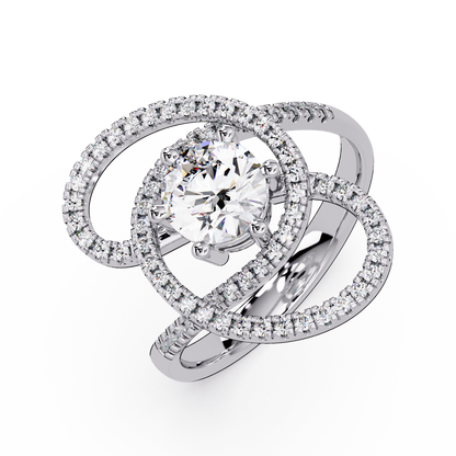 Round Lab Grown Diamond Pave Set Open Loop Ring - HIGHCARAT DIAMONDS