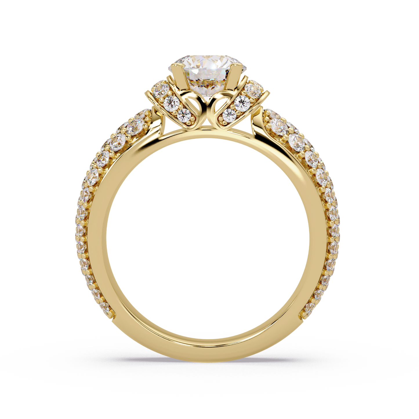 Round Lab Grown Diamond Pave Twist Engagement Ring - HIGHCARAT DIAMONDS