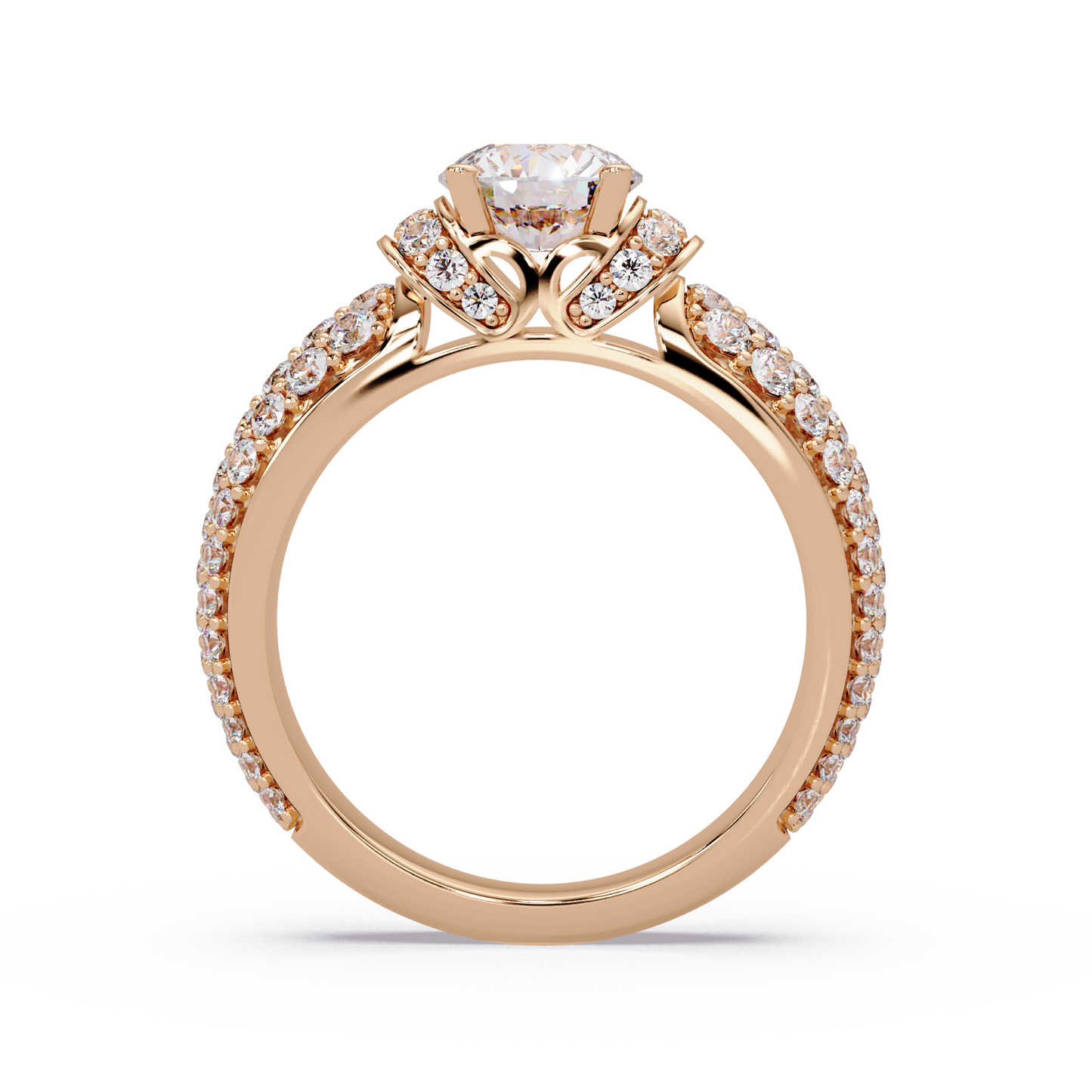 Round Lab Grown Diamond Pave Twist Engagement Ring - HIGHCARAT DIAMONDS