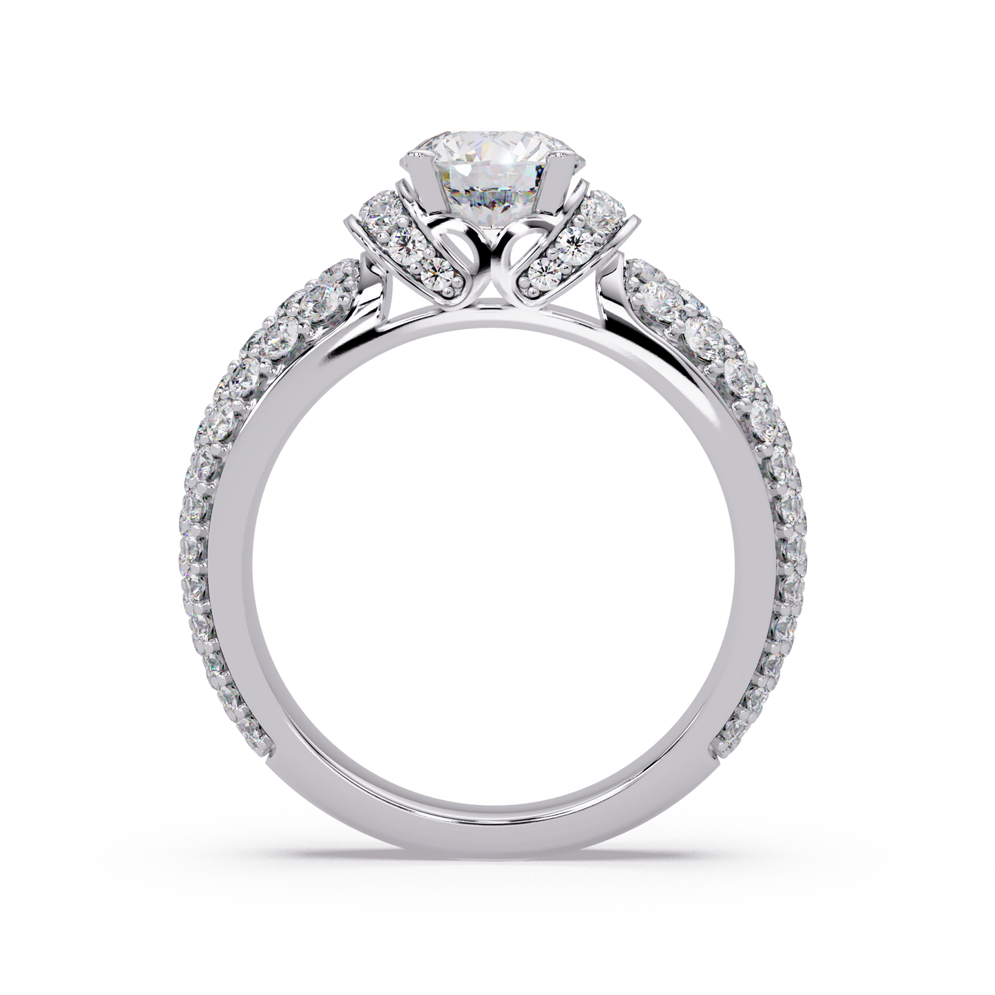Round Lab Grown Diamond Pave Twist Engagement Ring - HIGHCARAT DIAMONDS
