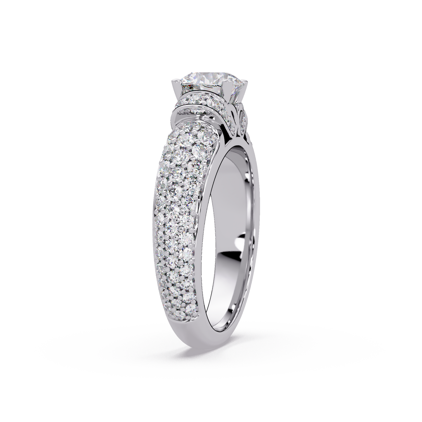 Round Lab Grown Diamond Pave Twist Engagement Ring - HIGHCARAT DIAMONDS