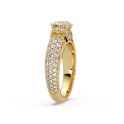 Round Lab Grown Diamond Pave Twist Engagement Ring - HIGHCARAT DIAMONDS