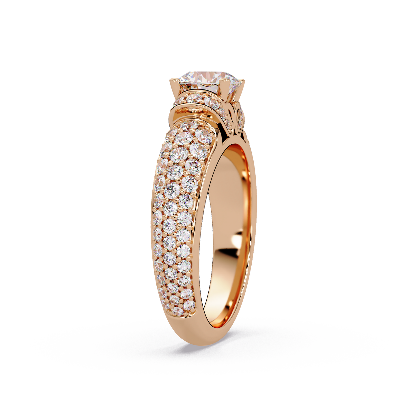Round Lab Grown Diamond Pave Twist Engagement Ring - HIGHCARAT DIAMONDS