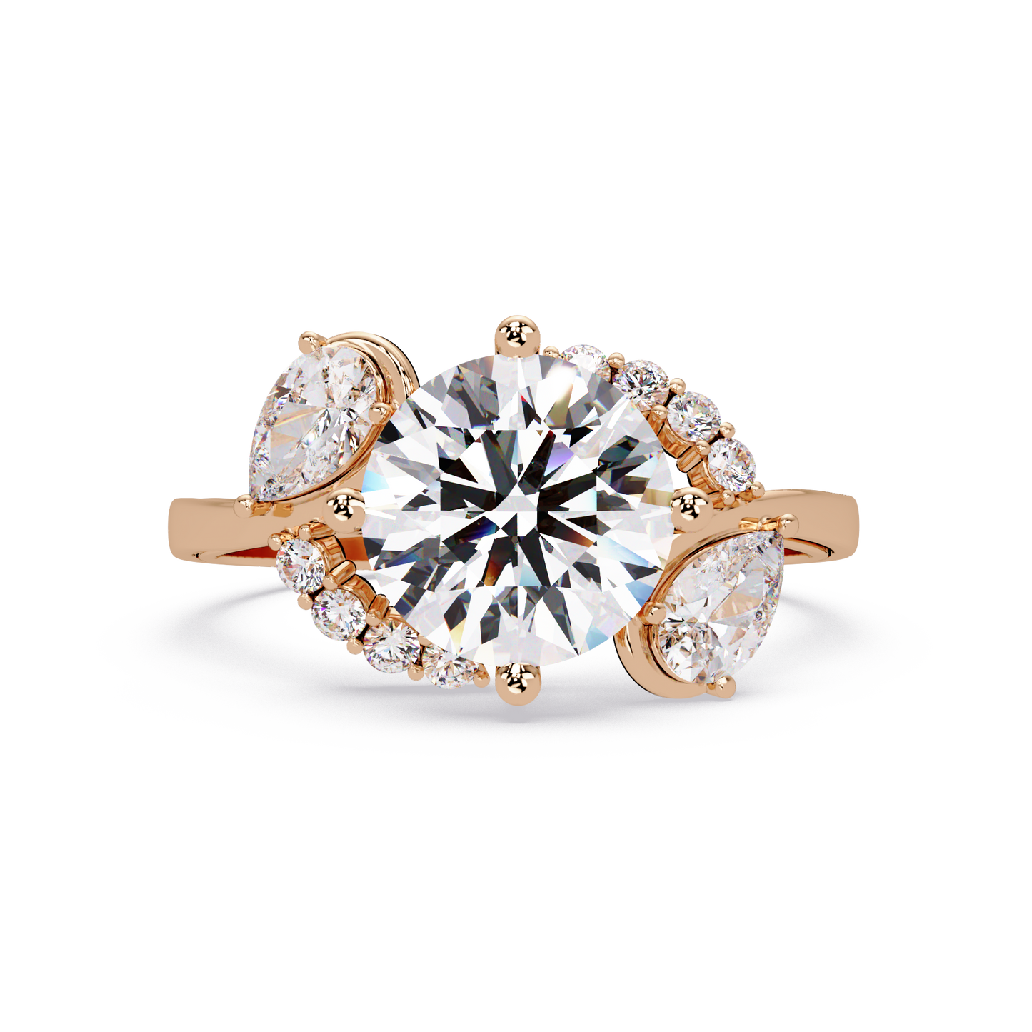 Round Lab Grown Diamond Pear Side Stones Ring - HIGHCARAT DIAMONDS