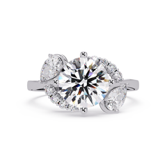 Round Lab Grown Diamond Pear Side Stones Ring - HIGHCARAT DIAMONDS