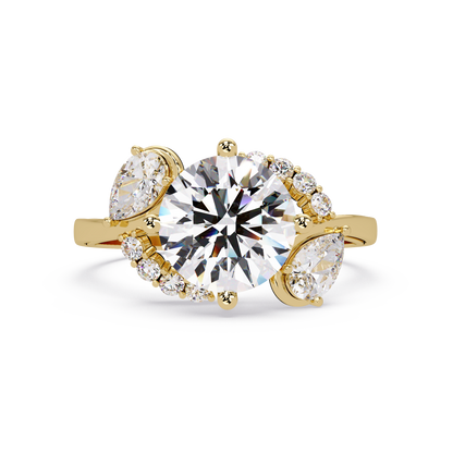 Round Lab Grown Diamond Pear Side Stones Ring - HIGHCARAT DIAMONDS