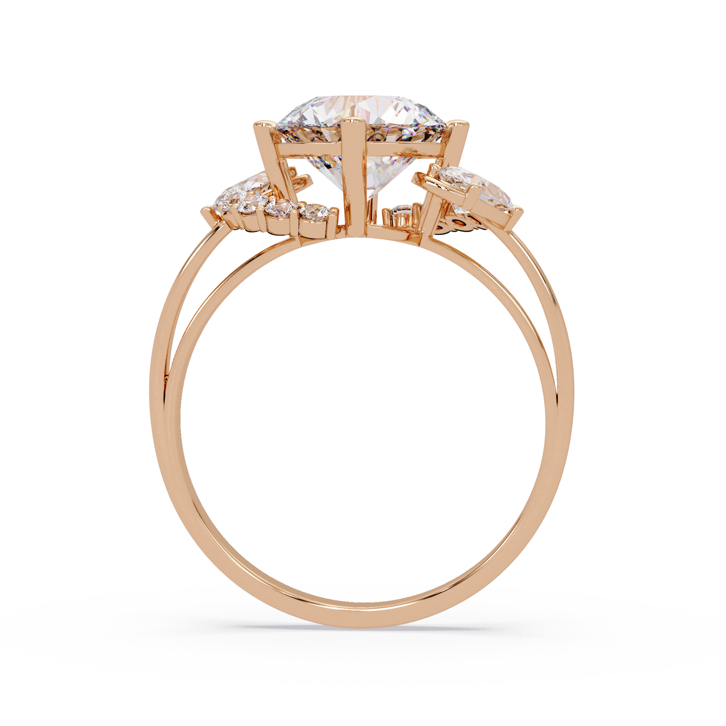Round Lab Grown Diamond Pear Side Stones Ring - HIGHCARAT DIAMONDS