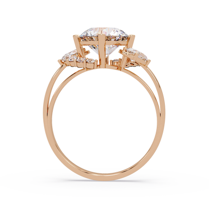 Round Lab Grown Diamond Pear Side Stones Ring - HIGHCARAT DIAMONDS