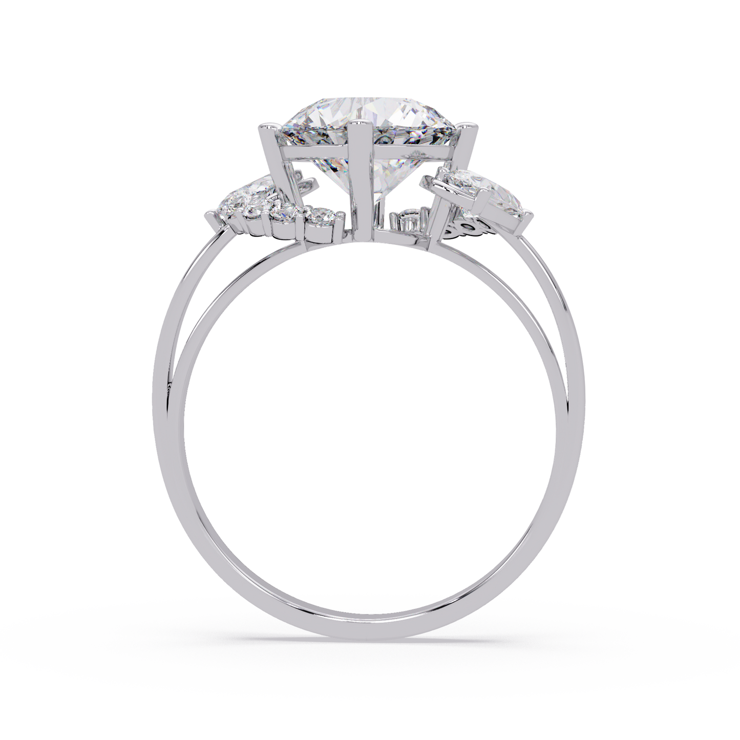 Round Lab Grown Diamond Pear Side Stones Ring - HIGHCARAT DIAMONDS