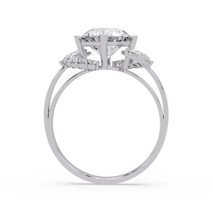 Round Lab Grown Diamond Pear Side Stones Ring - HIGHCARAT DIAMONDS
