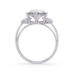 Round Lab Grown Diamond Pear Side Stones Ring - HIGHCARAT DIAMONDS