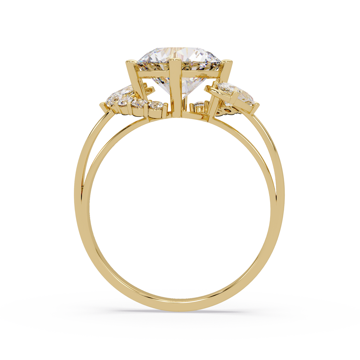 Round Lab Grown Diamond Pear Side Stones Ring - HIGHCARAT DIAMONDS