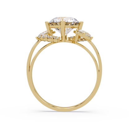 Round Lab Grown Diamond Pear Side Stones Ring - HIGHCARAT DIAMONDS