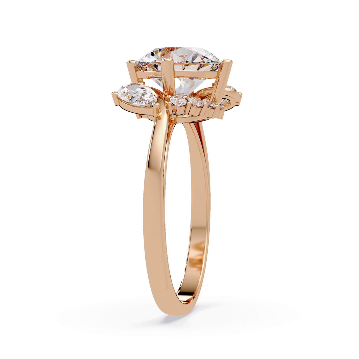 Round Lab Grown Diamond Pear Side Stones Ring - HIGHCARAT DIAMONDS