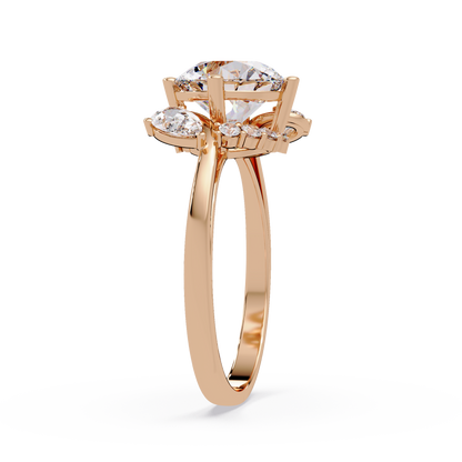 Round Lab Grown Diamond Pear Side Stones Ring - HIGHCARAT DIAMONDS