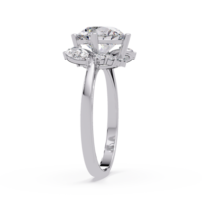 Round Lab Grown Diamond Pear Side Stones Ring - HIGHCARAT DIAMONDS