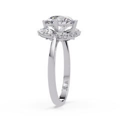 Round Lab Grown Diamond Pear Side Stones Ring - HIGHCARAT DIAMONDS