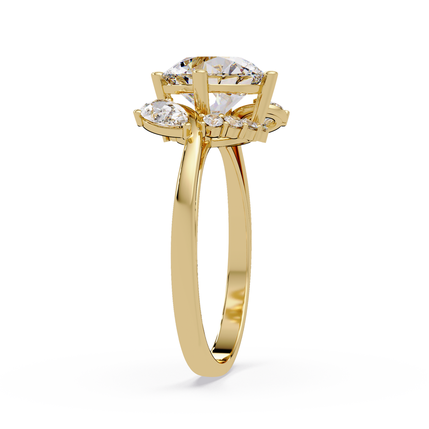 Round Lab Grown Diamond Pear Side Stones Ring - HIGHCARAT DIAMONDS