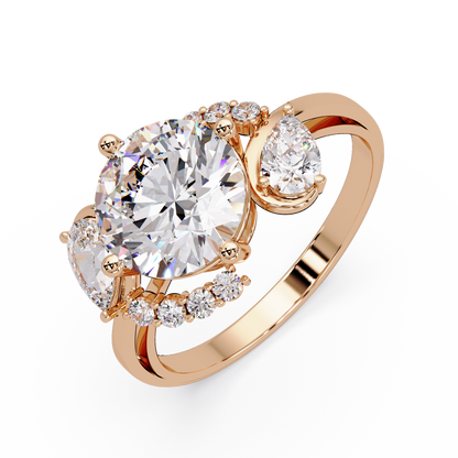 Round Lab Grown Diamond Pear Side Stones Ring - HIGHCARAT DIAMONDS