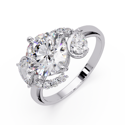 Round Lab Grown Diamond Pear Side Stones Ring - HIGHCARAT DIAMONDS