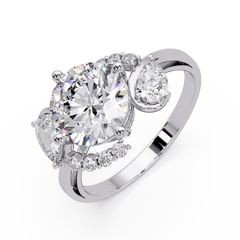 Round Lab Grown Diamond Pear Side Stones Ring - HIGHCARAT DIAMONDS