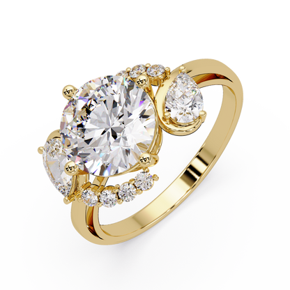 Round Lab Grown Diamond Pear Side Stones Ring - HIGHCARAT DIAMONDS